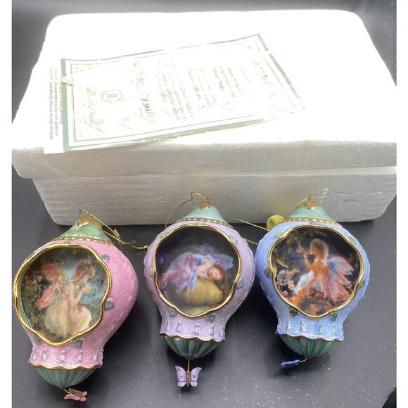 Set of 3 Bradford Editions Xmas Enchanted Garden Lisa Jane Fairy Ornaments 2000 - Picture 2 of 5